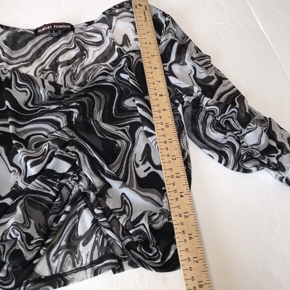 Y2K Almost Famous Top Women Large Mesh Psychedelic Fairy Grunge Ruched Rave Club - Picture 8 of 10